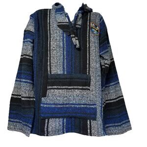 Mexican Baja fishing embroidered striped Rug Surfer Hoodie Size XL